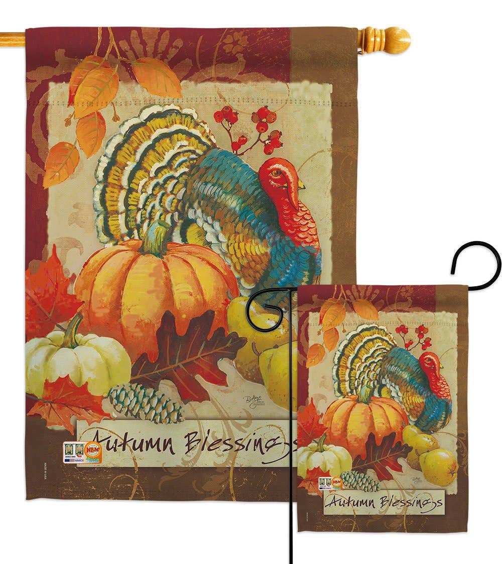Autumn Blessings Turkey Harvest Barnyard Animal Decor Flag