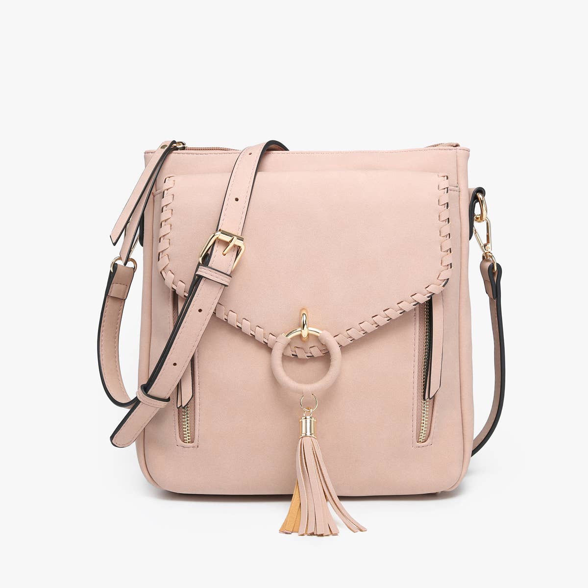 M2347 Layla Faux Suede Whipstitch Crossbody w/ Tassel