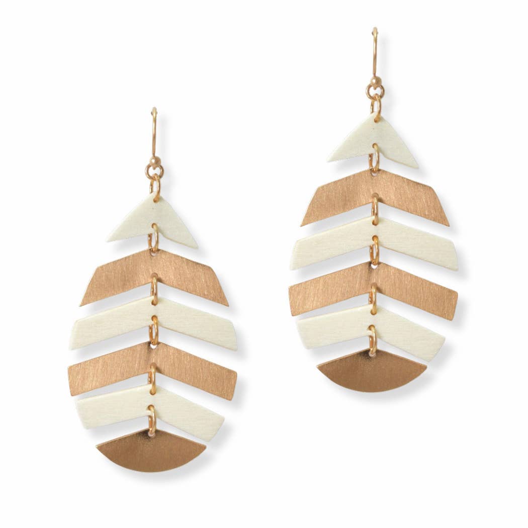 Wood N Metal Accent Leaf Dangle Earring