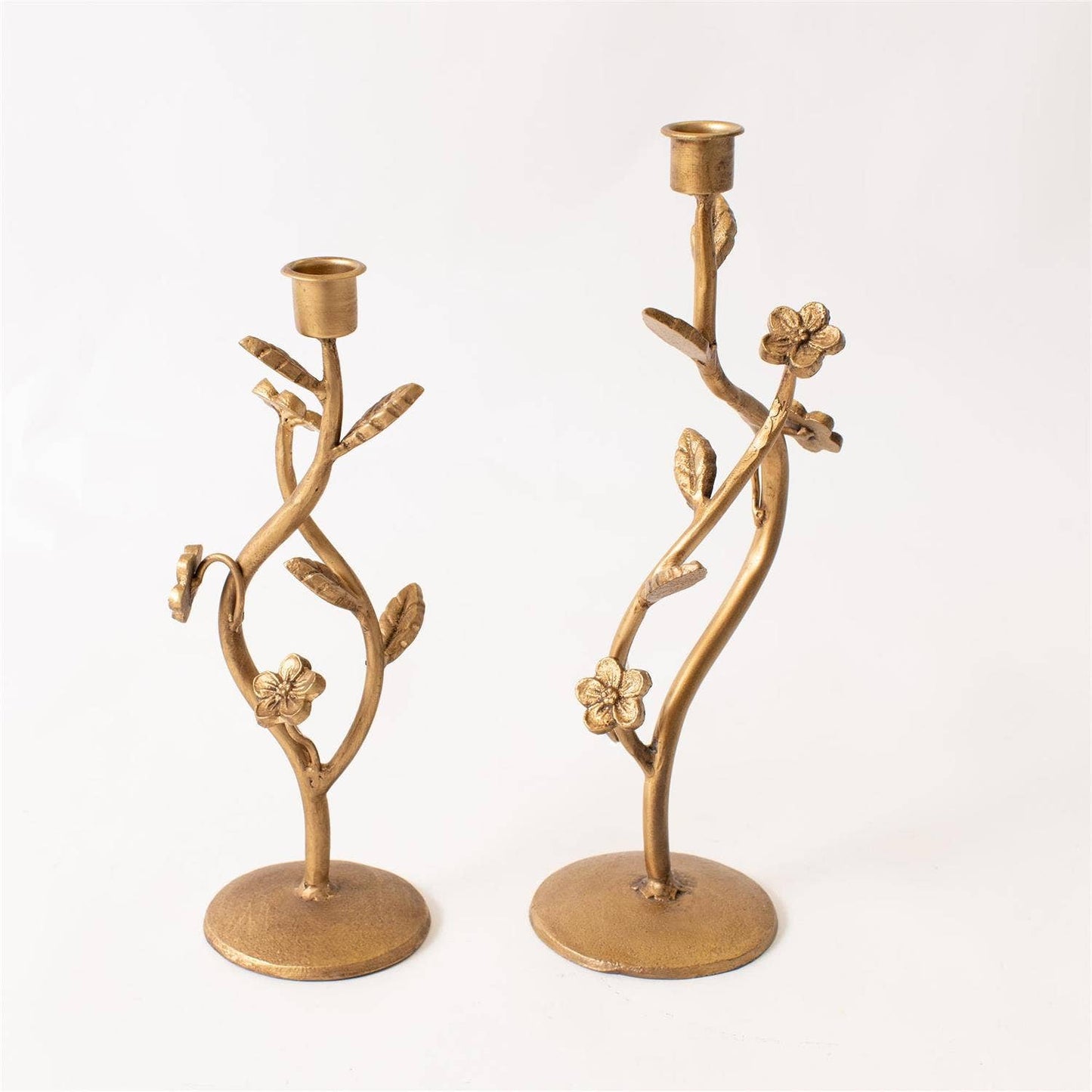 Gold Intertwined Floral Taper Holders (Set Of 2)