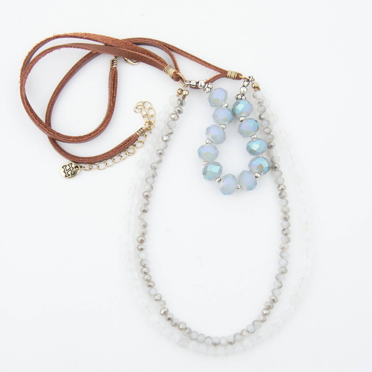 Aliina Multi Row White Jade 24" Western Beaded Necklace