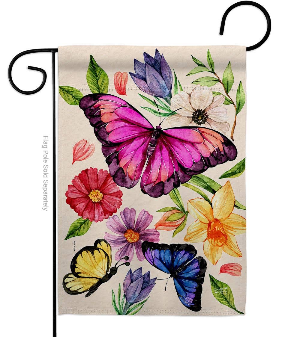 Flag Watercolor Butterflies Garden Friends Floral Butterfly