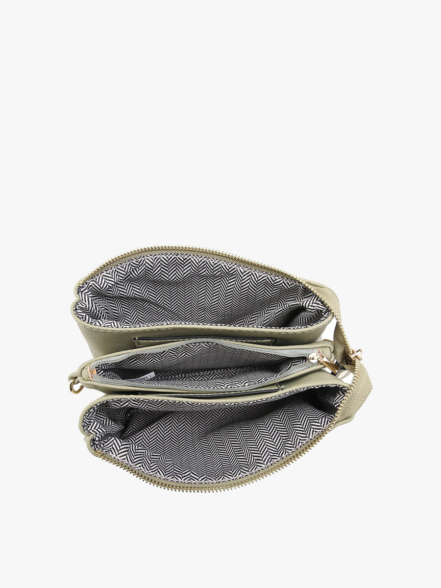 M013-PLD Riley Plaid 3 Compartment Crossbody/Wristlet