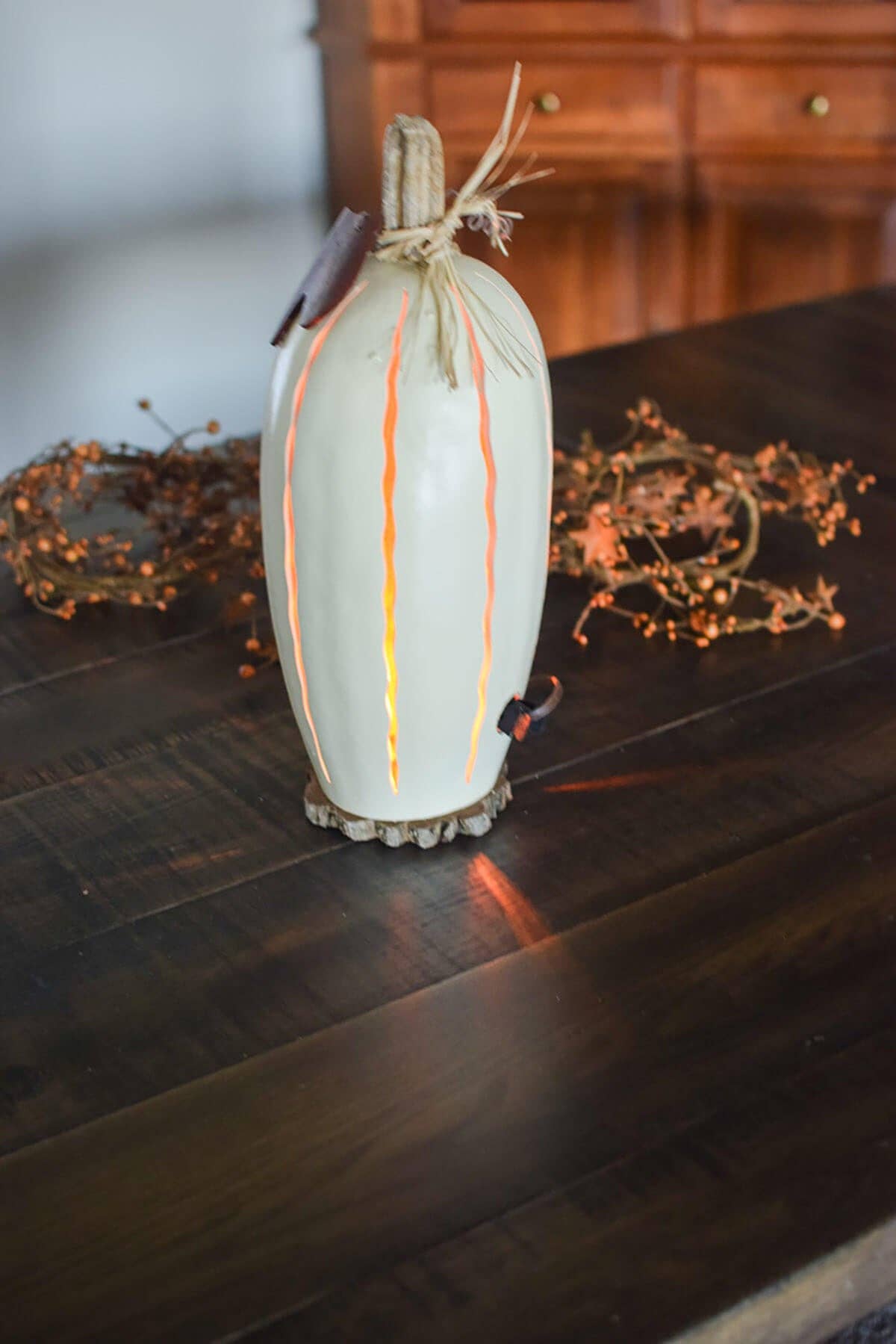 Tall Pumpkin Luminary Gourd - Large Tall Lit White