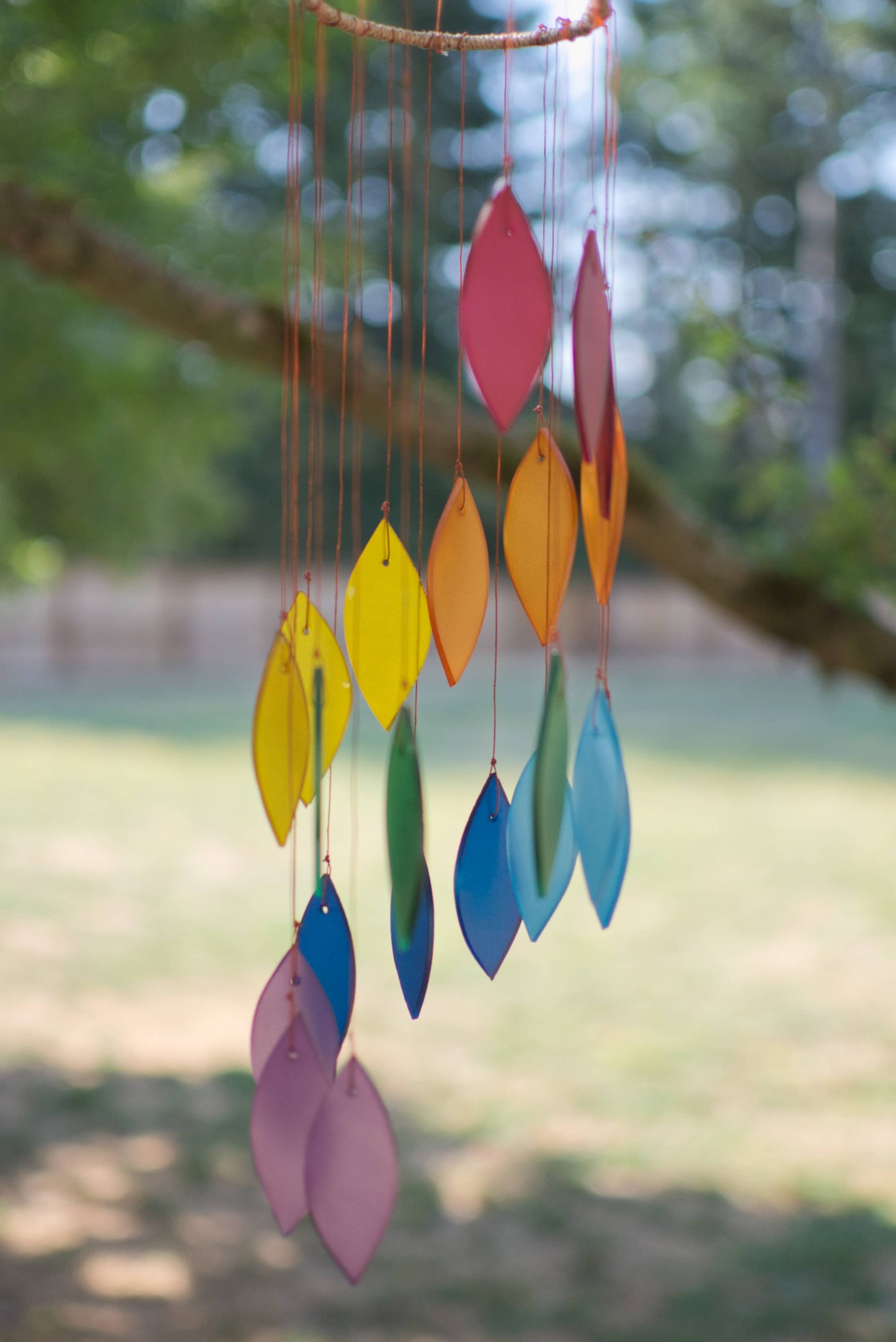 Rainbow Spiral Leaf Tumbled Glass Wind Chime