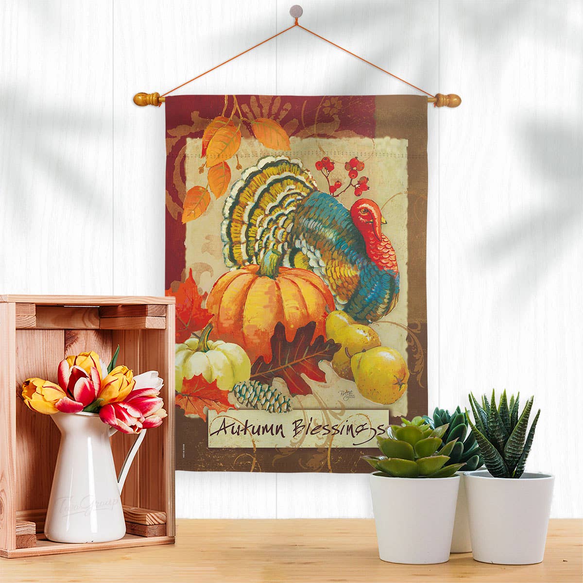 Autumn Blessings Turkey Harvest Barnyard Animal Decor Flag