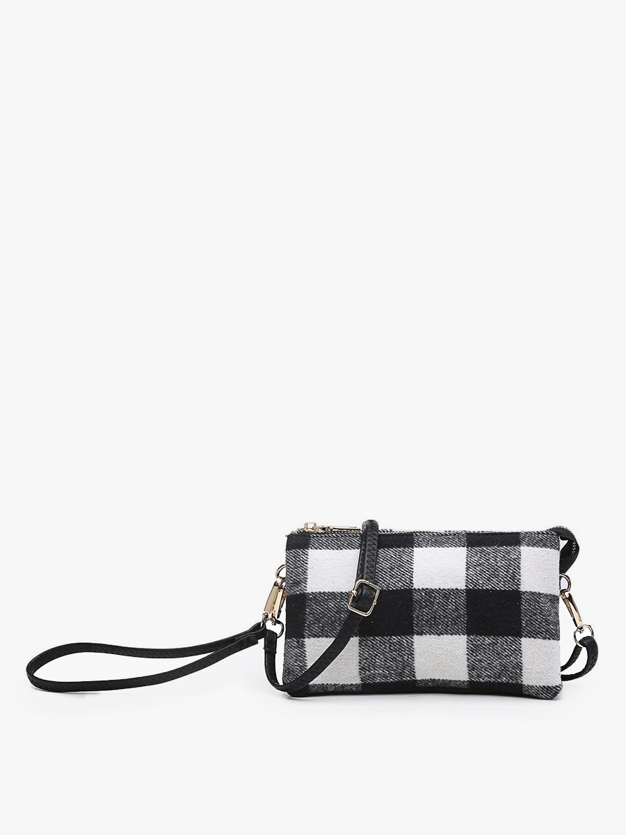 M013-PLD Riley Plaid 3 Compartment Crossbody/Wristlet
