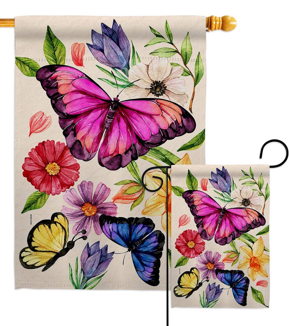 Flag Watercolor Butterflies Garden Friends Floral Butterfly