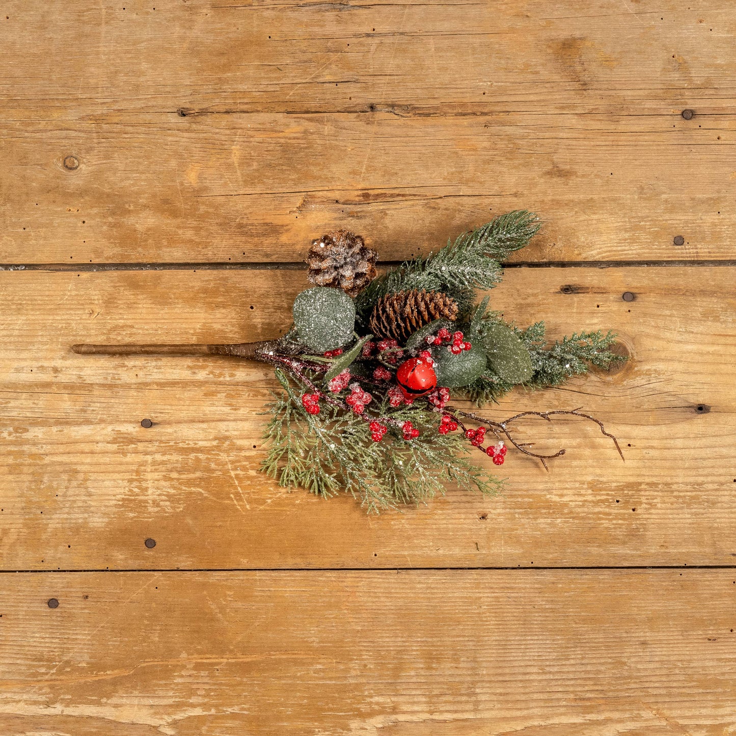 16" ICY FOLIAGE W/ RED BERRIES & BELLS PICK
