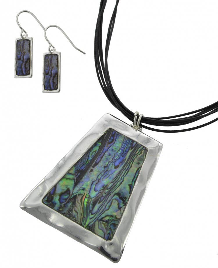 FR5905 Abalone Filigree Trapezoid Cord Layered Pendant Set