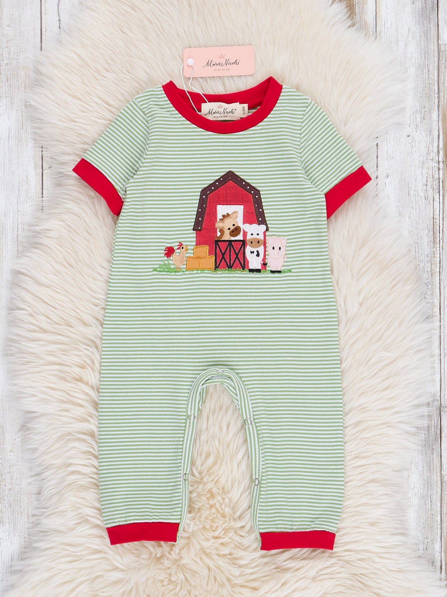 Striped Embroidered Farmhouse Cotton Romper