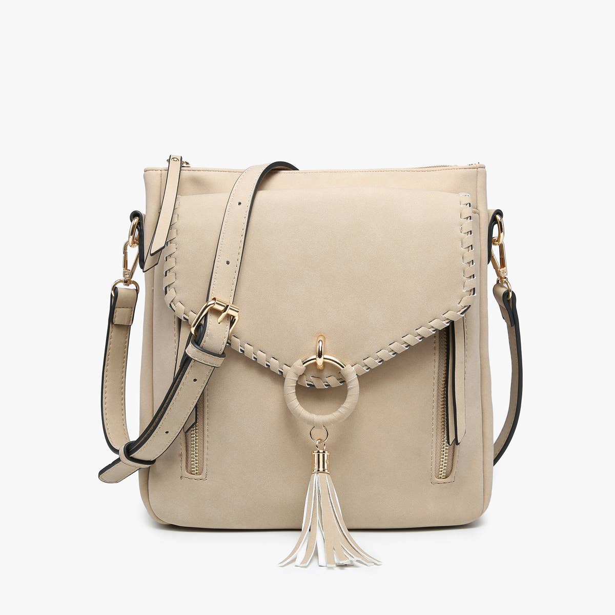 M2347 Layla Faux Suede Whipstitch Crossbody w/ Tassel