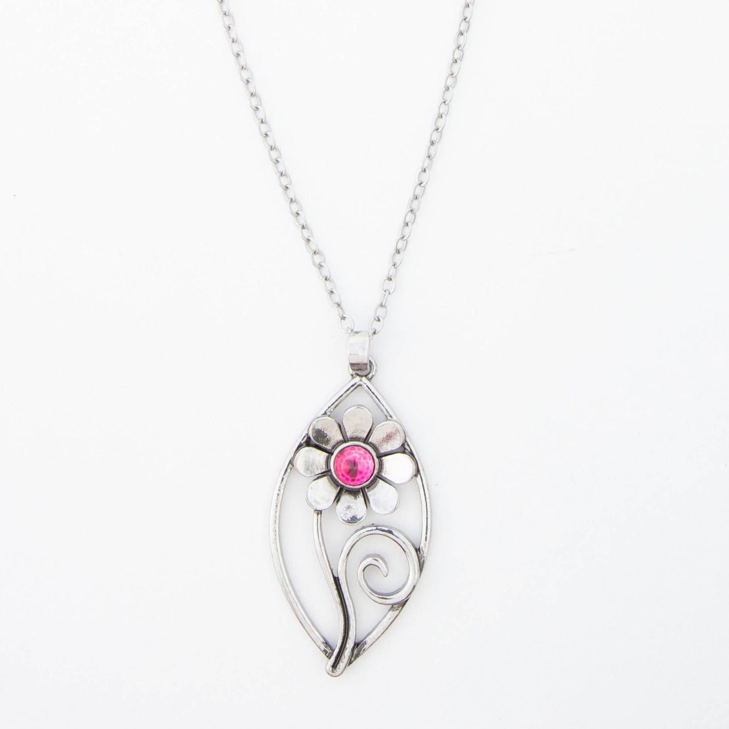 Cecily Floral Swirl 18" Silver Pendant Necklace