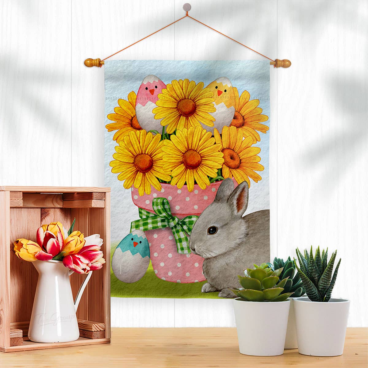Flag Daisy Bunny Easter Garden Friends Floral House 2-Sided