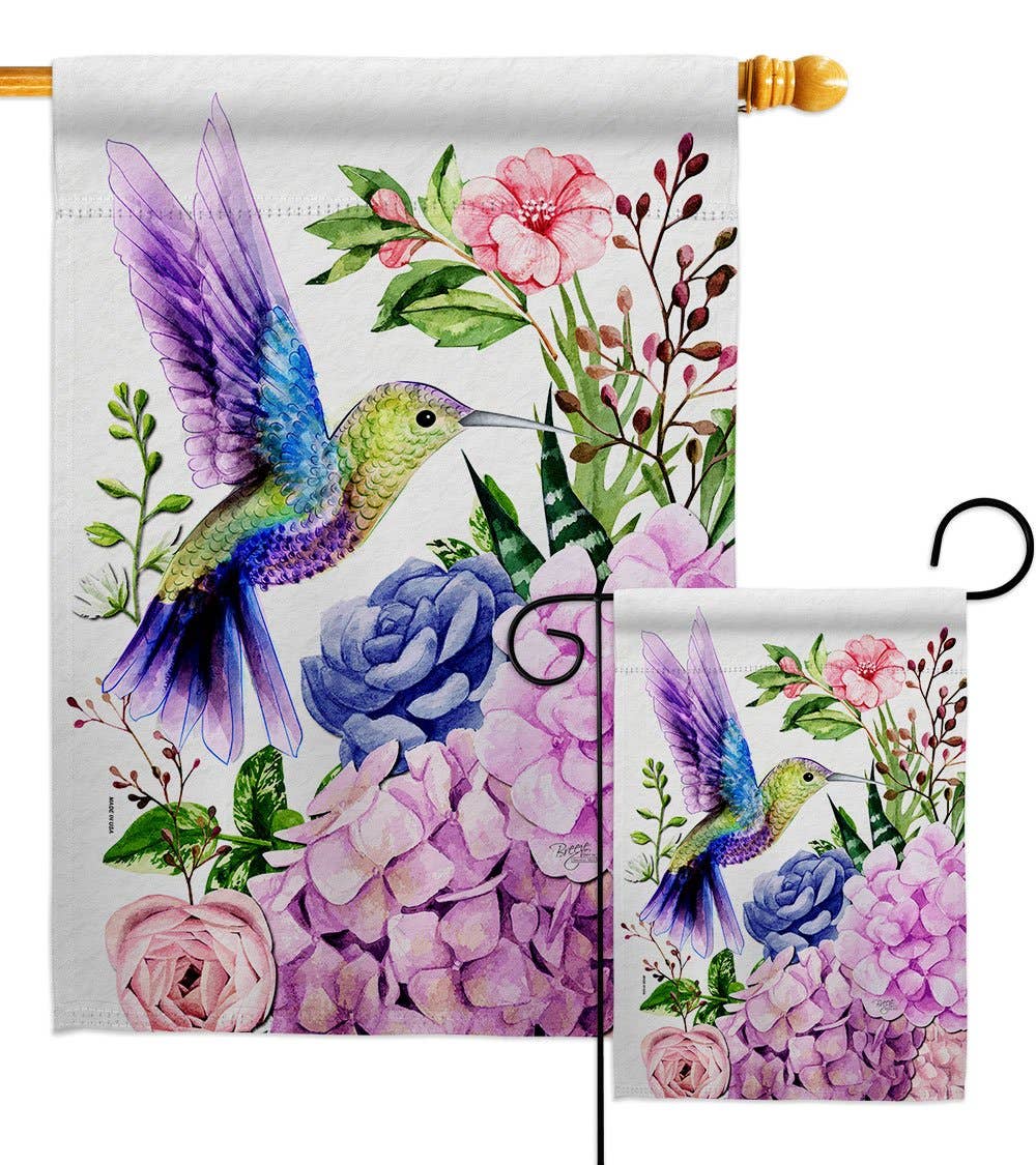 Purple Hummingbird Animals Bird Floral Decor Flag