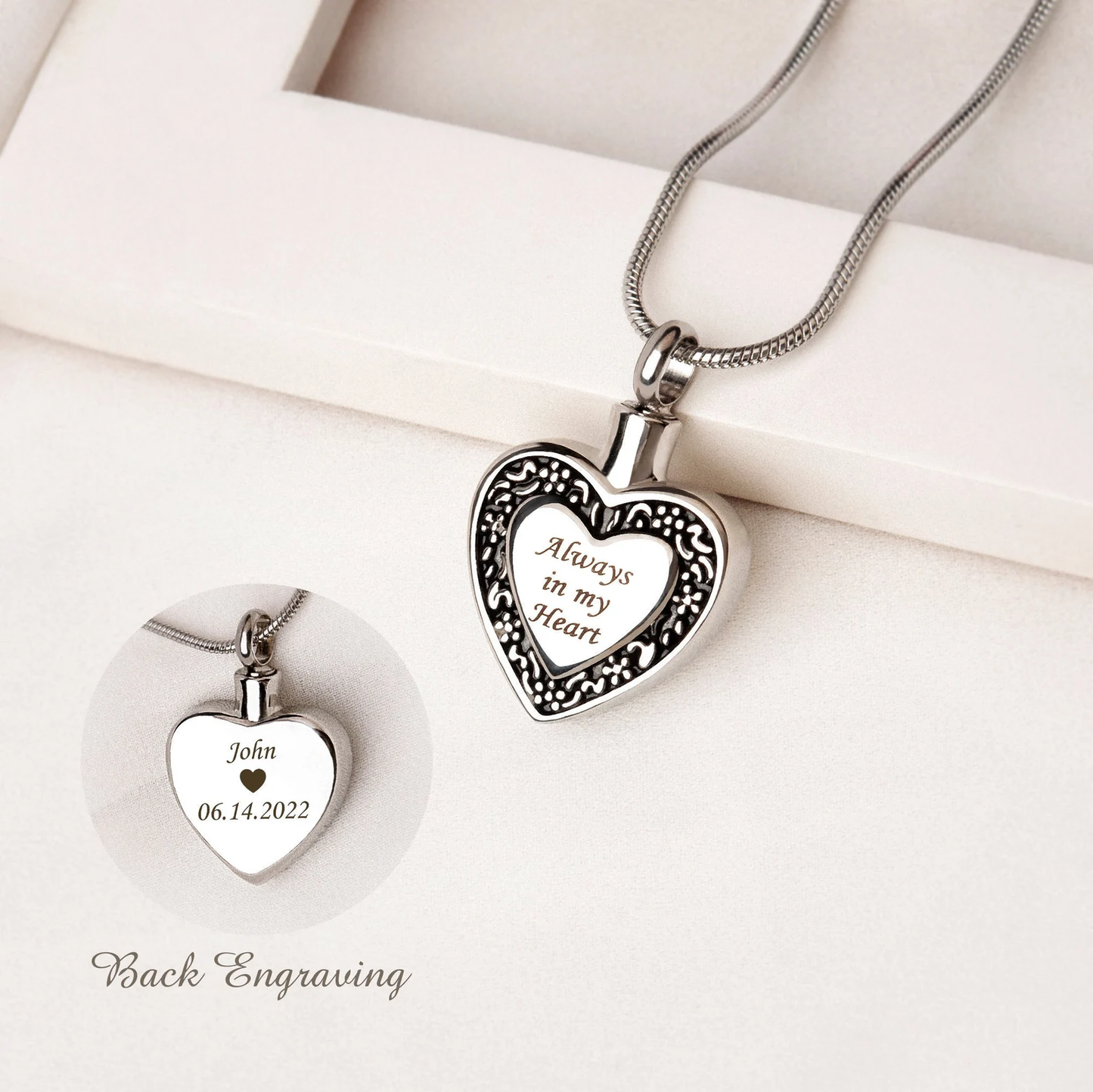 Always in my Heart Memorial Necklace Urn - Cremation Jewelry