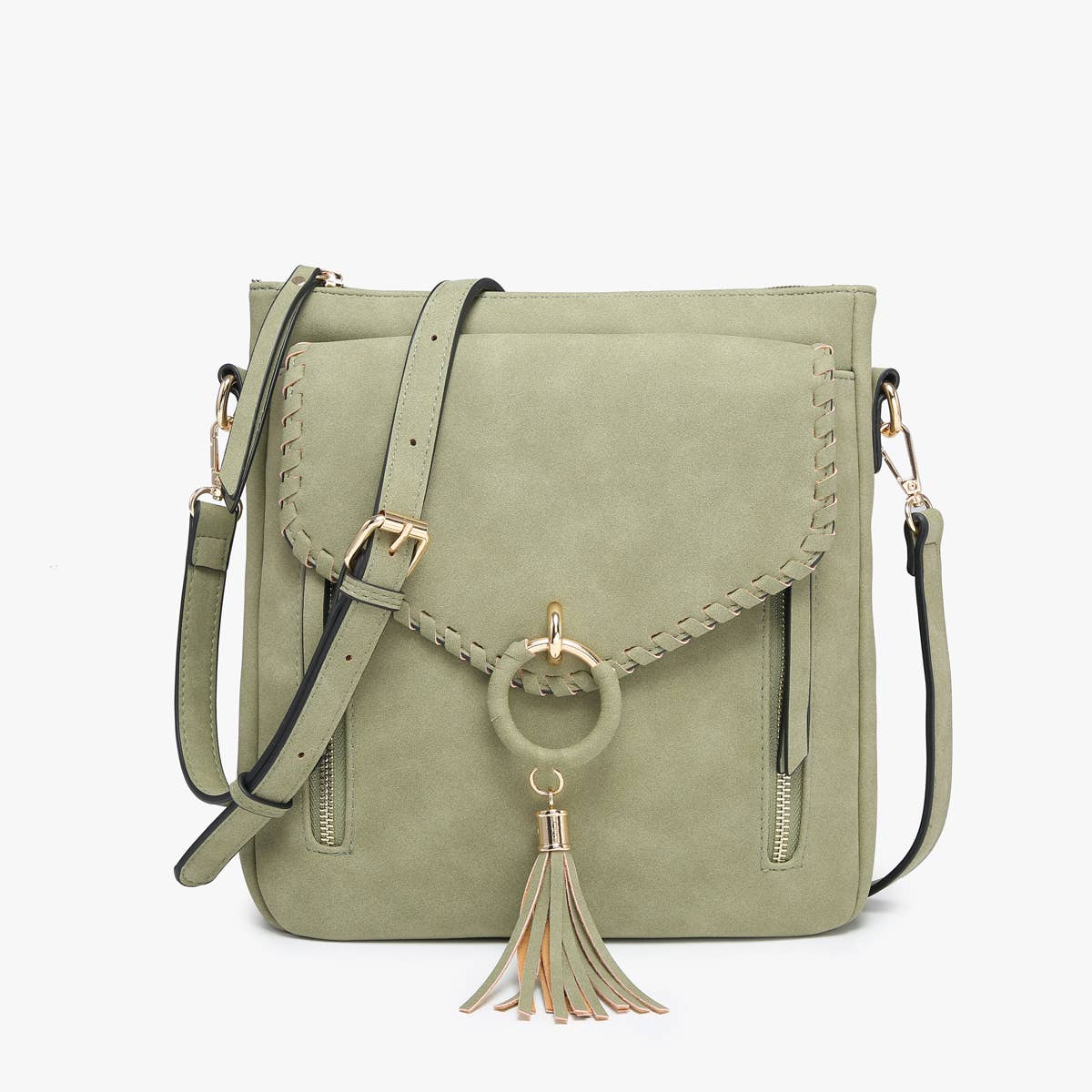 M2347 Layla Faux Suede Whipstitch Crossbody w/ Tassel