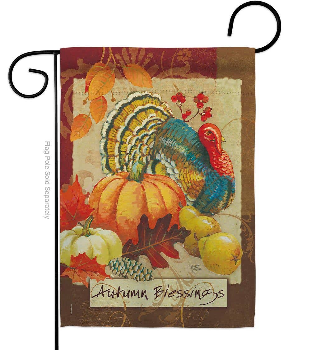 Autumn Blessings Turkey Harvest Barnyard Animal Decor Flag