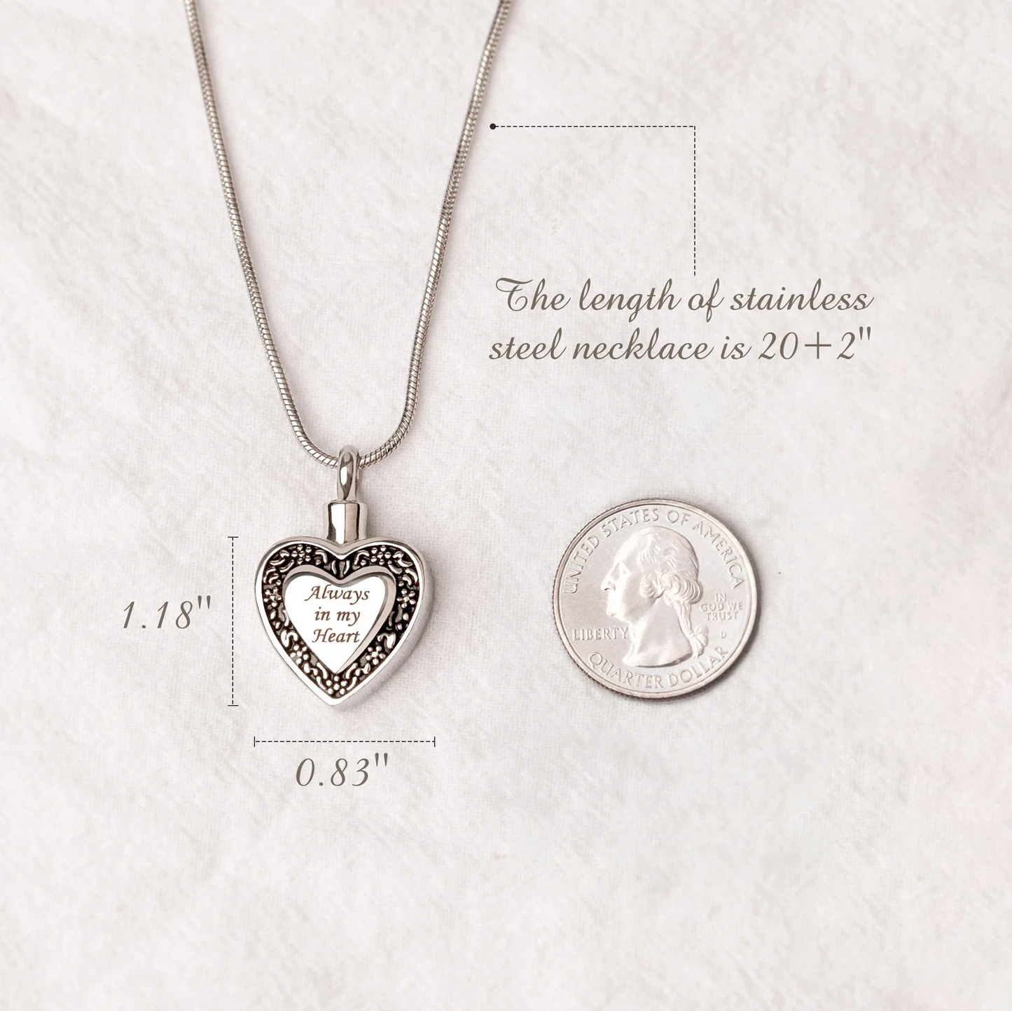 Always in my Heart Memorial Necklace Urn - Cremation Jewelry