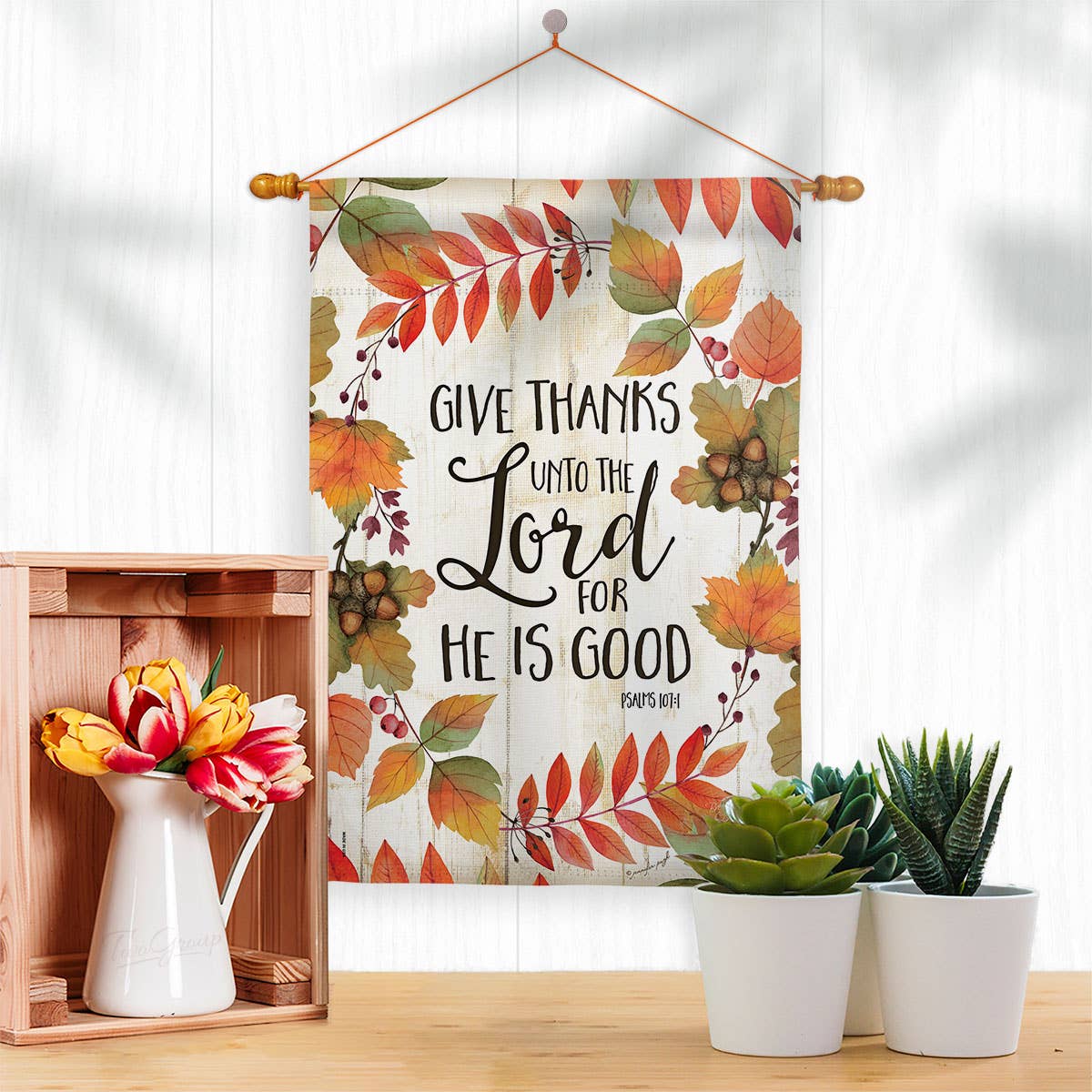 Give Thanks Unto the Lord Falltime Thanksgiving Faith Flag