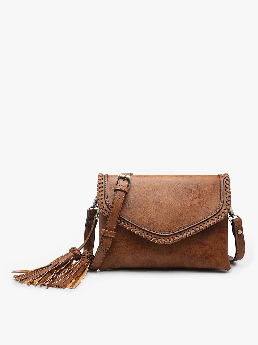 M1802A Sloane Flapover Crossbody w/ Whipstitch and Tassel