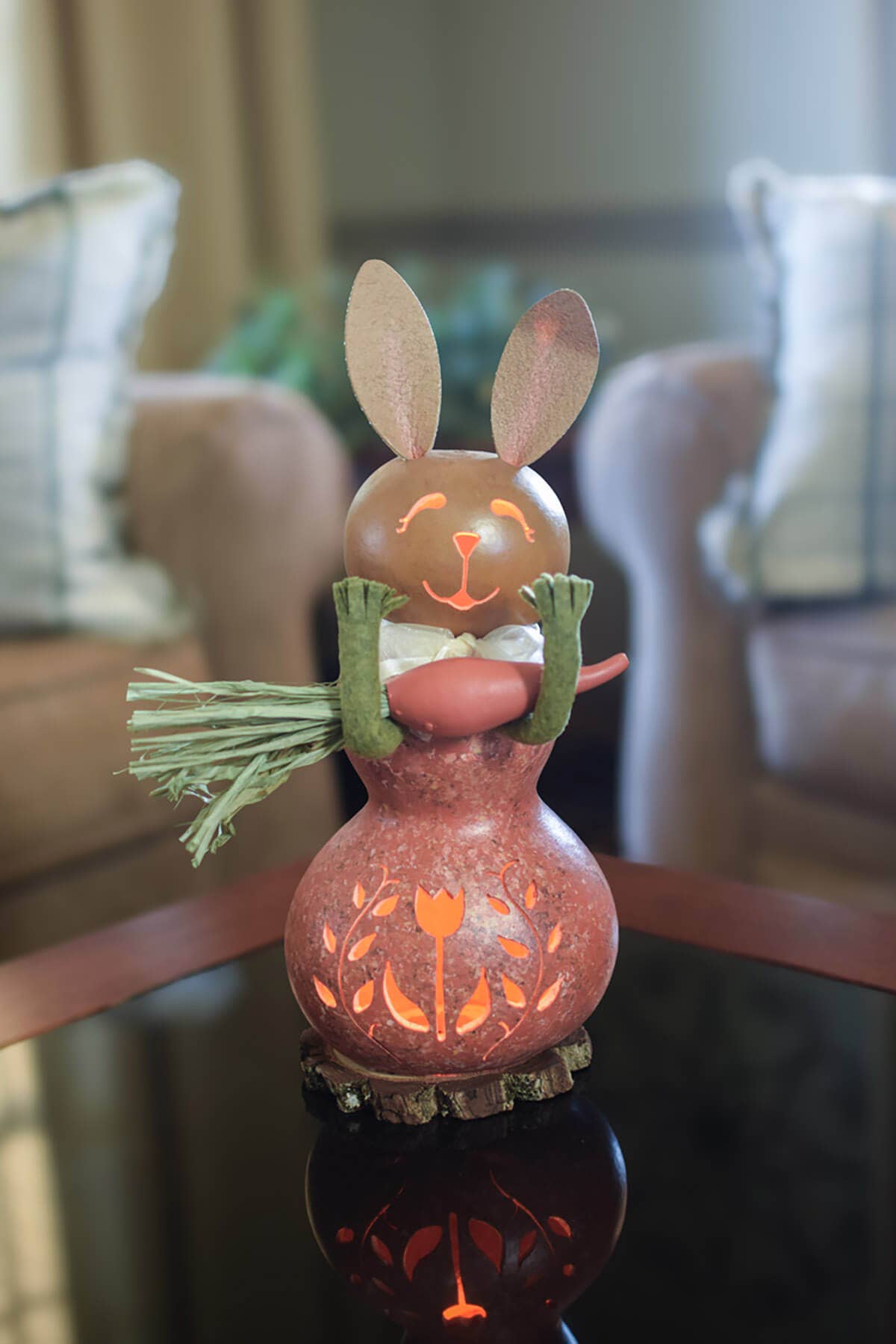 Willow Orange Bunny - Medium Lit Gourd Luminary