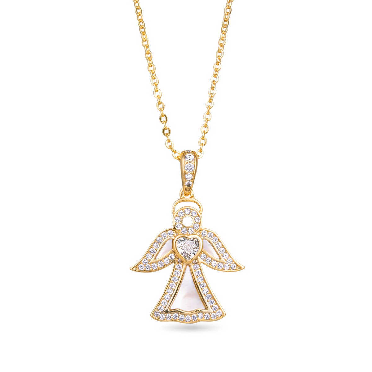 Gold CZ MOP Angel Necklace