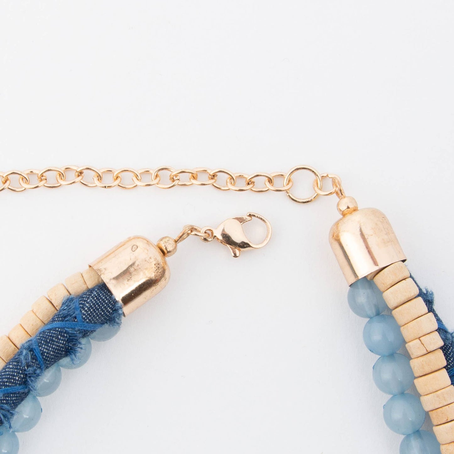 Inaya Layered Wood & Denim 22" Beaded Necklace