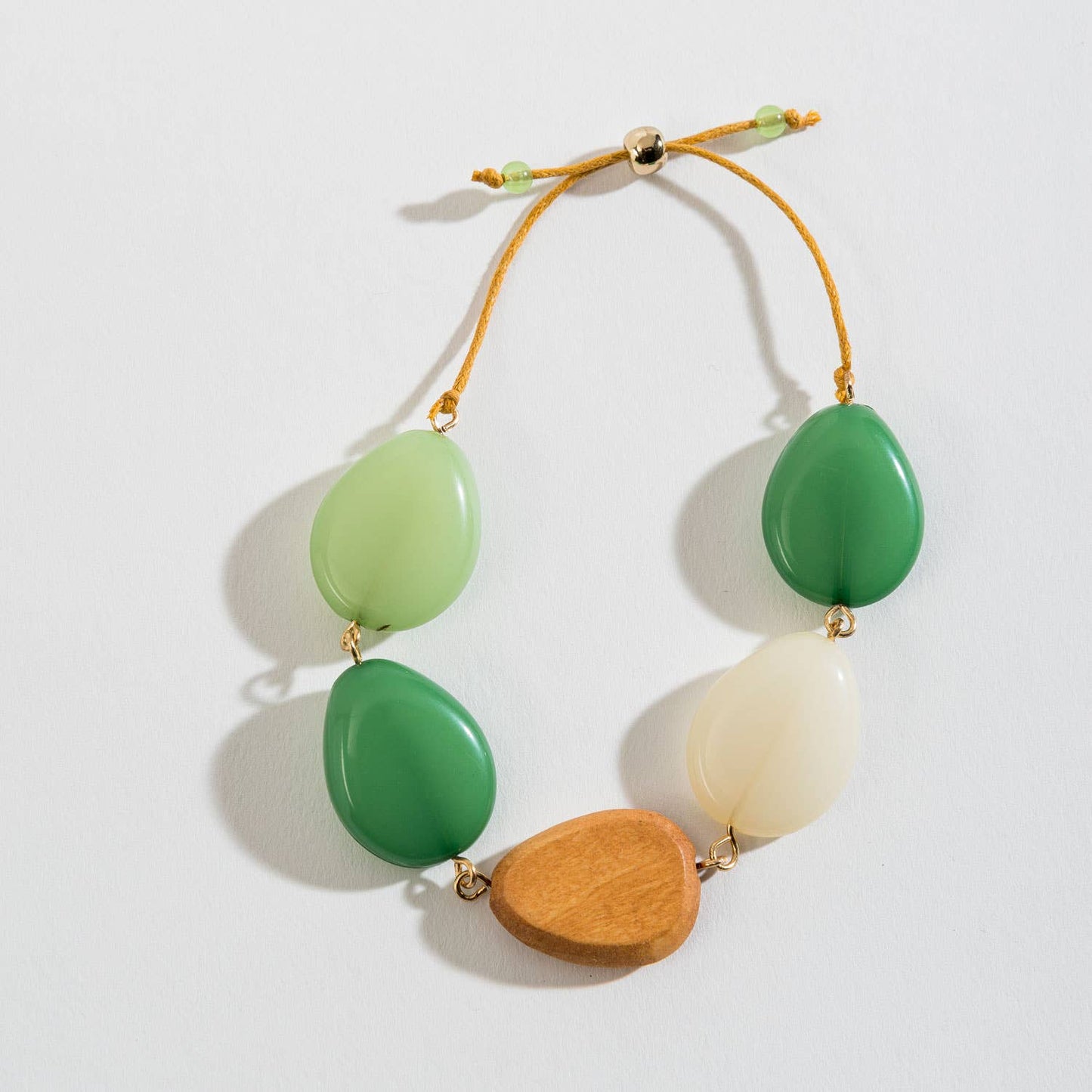 Sale - Green Glass and Wood Bead Adjustable Cord Bracelet