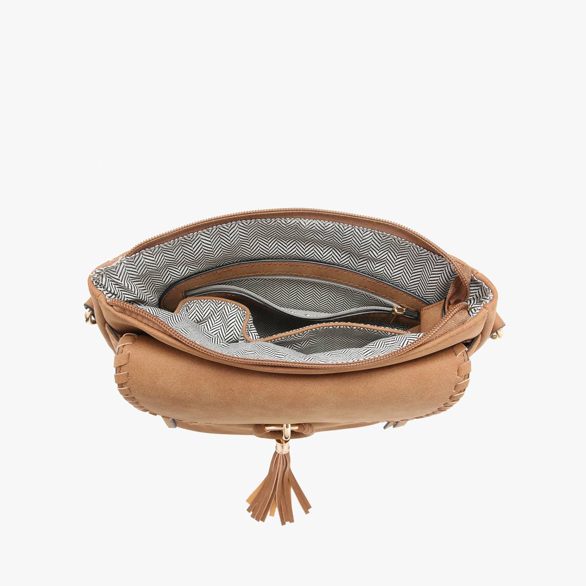 M2347 Layla Faux Suede Whipstitch Crossbody w/ Tassel