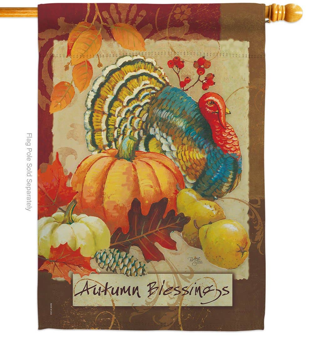 Autumn Blessings Turkey Harvest Barnyard Animal Decor Flag