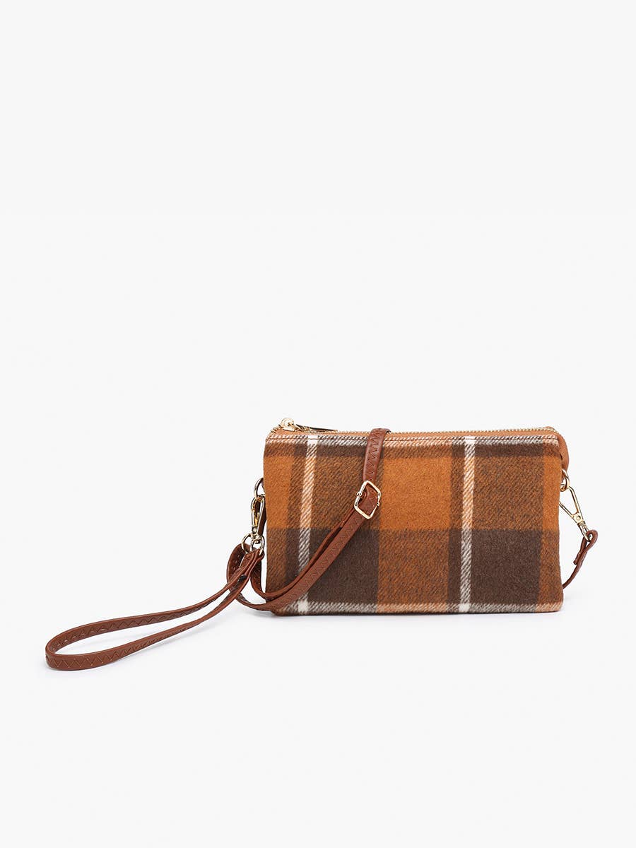 M013-PLD Riley Plaid 3 Compartment Crossbody/Wristlet