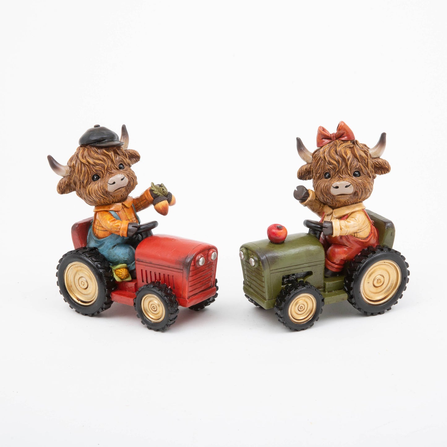 6.3"H Resin Harvest Highland Cow w/ Tractor, 2 Asst