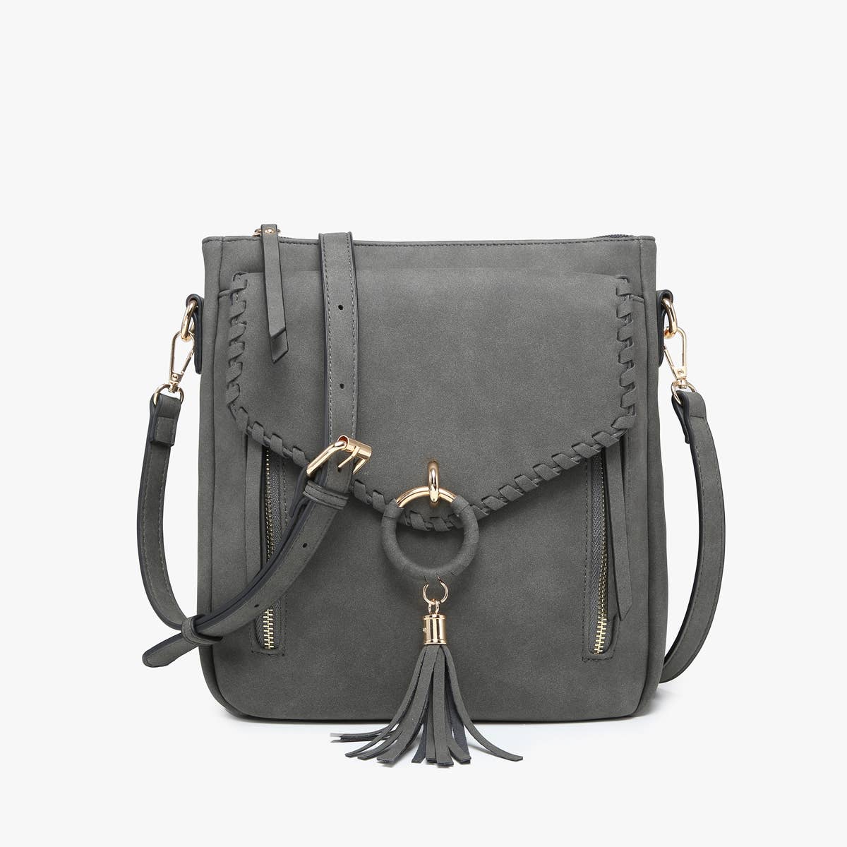 M2347 Layla Faux Suede Whipstitch Crossbody w/ Tassel