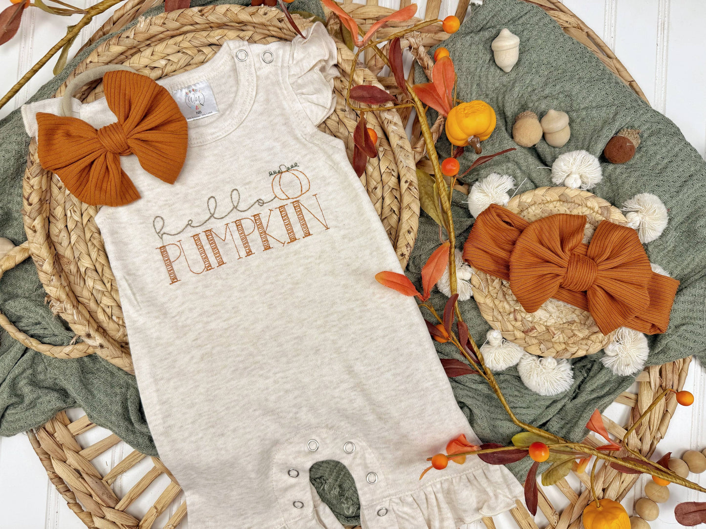 Hello Pumpkin baby girl ruffle romper, Fall outfit for girls
