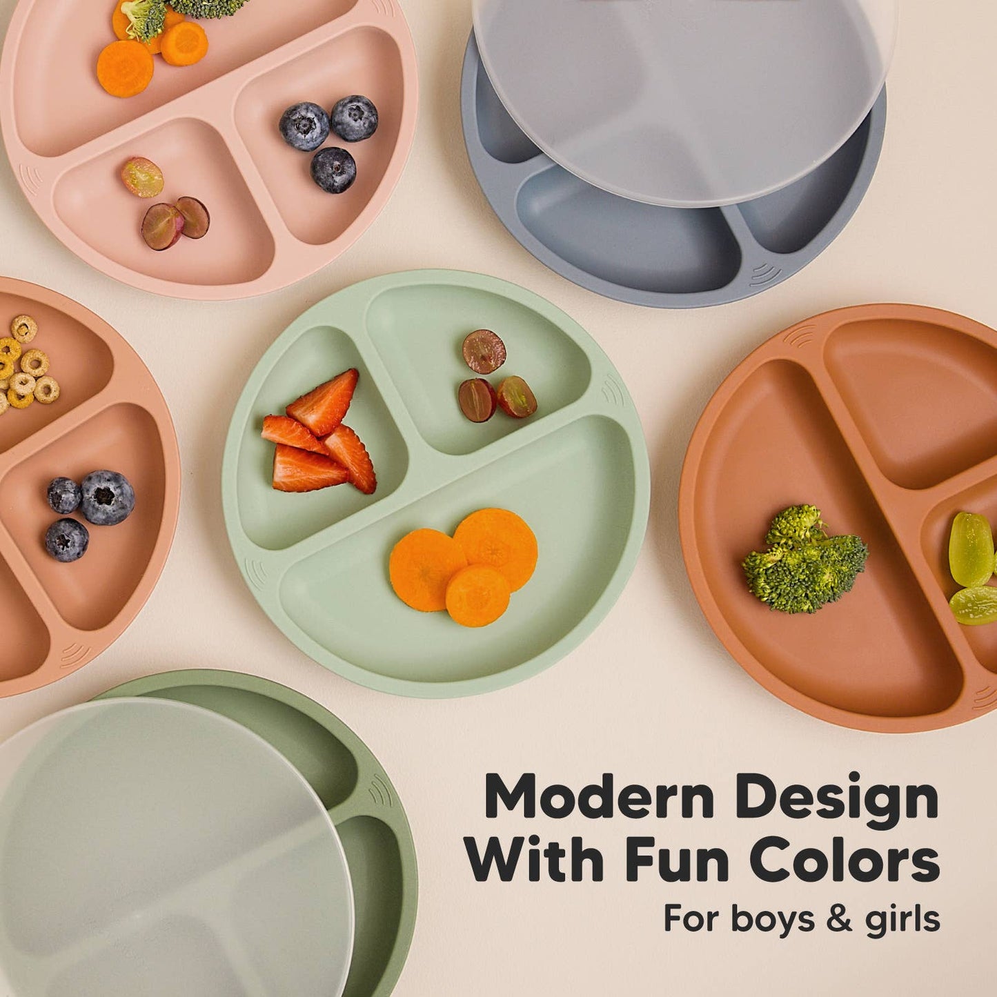3-Pack Prep Suction Plates with Lids BPA-Free Baby Plate