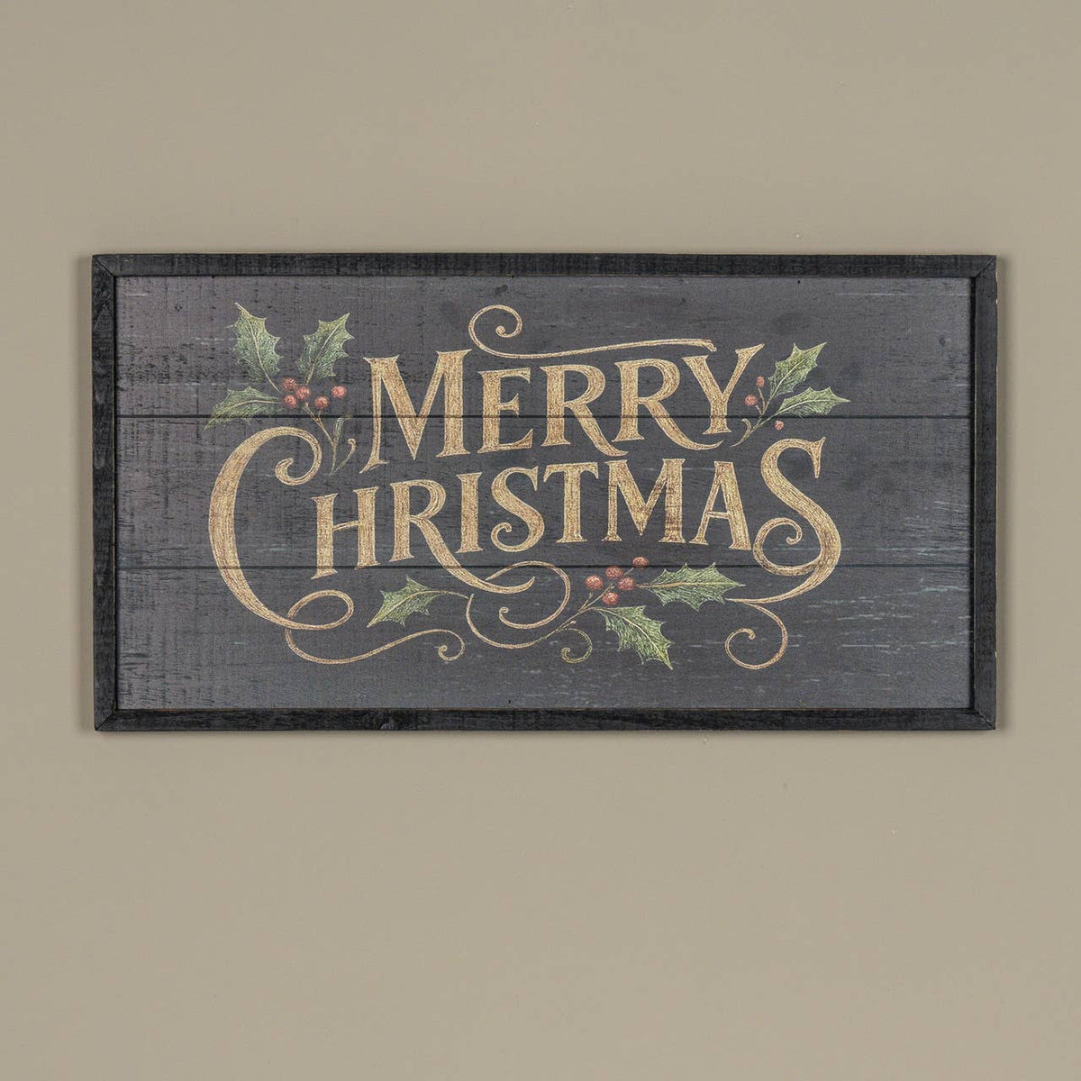 24" FRAMED BLACK & GOLD MERRY CHRISTMAS SIGN