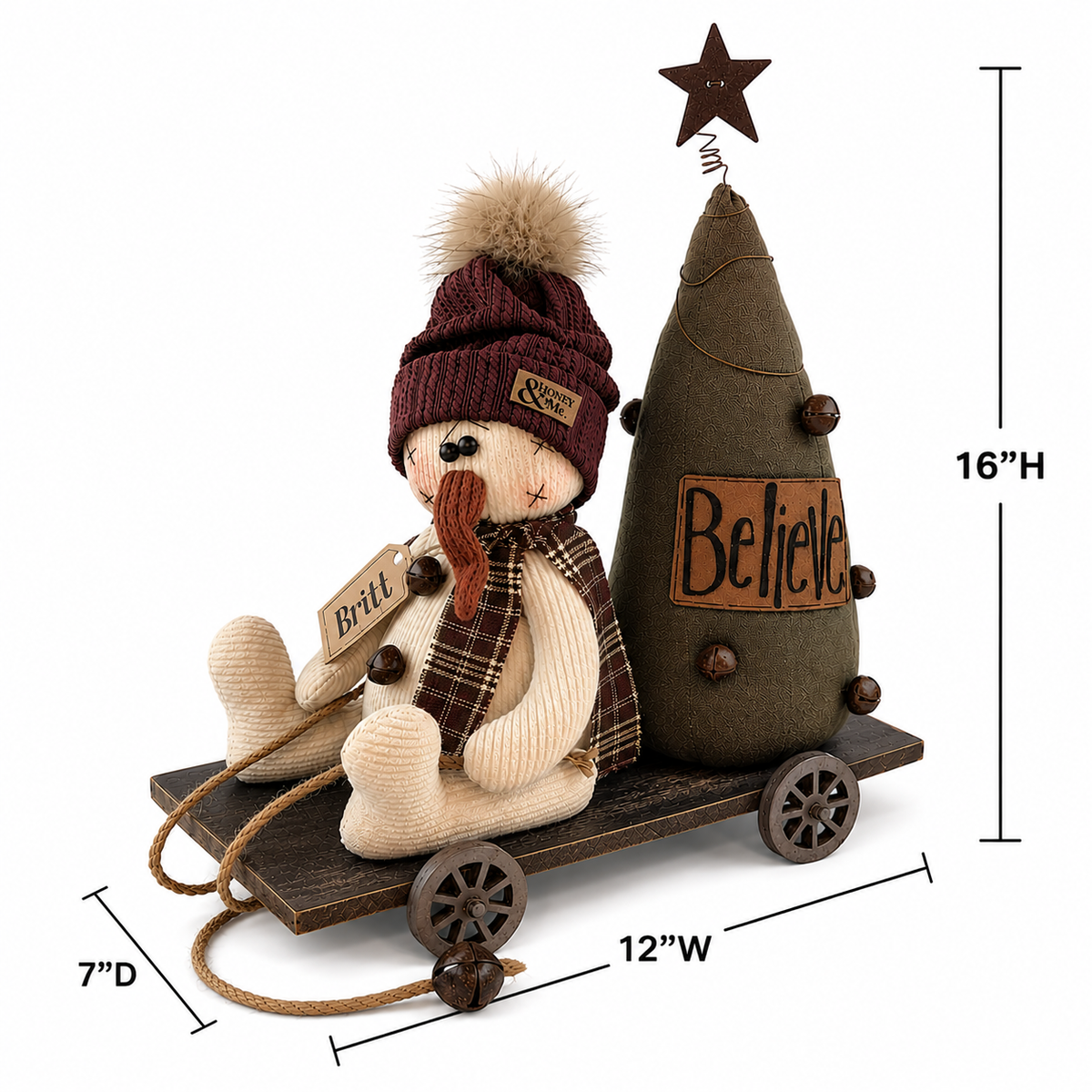 Britt the Snowman on Cart – 16" Primitive Christmas Cart