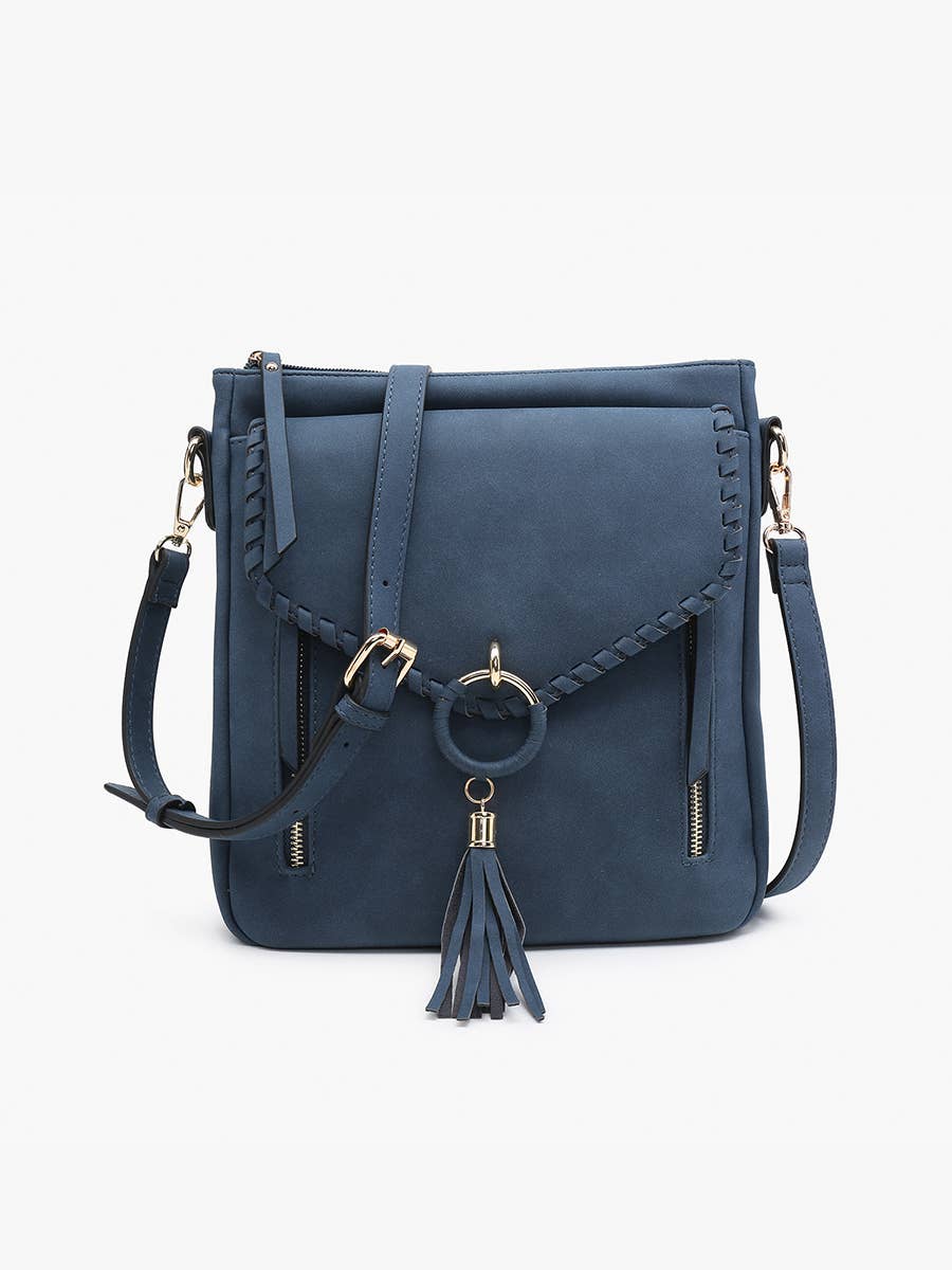 M2347 Layla Faux Suede Whipstitch Crossbody w/ Tassel