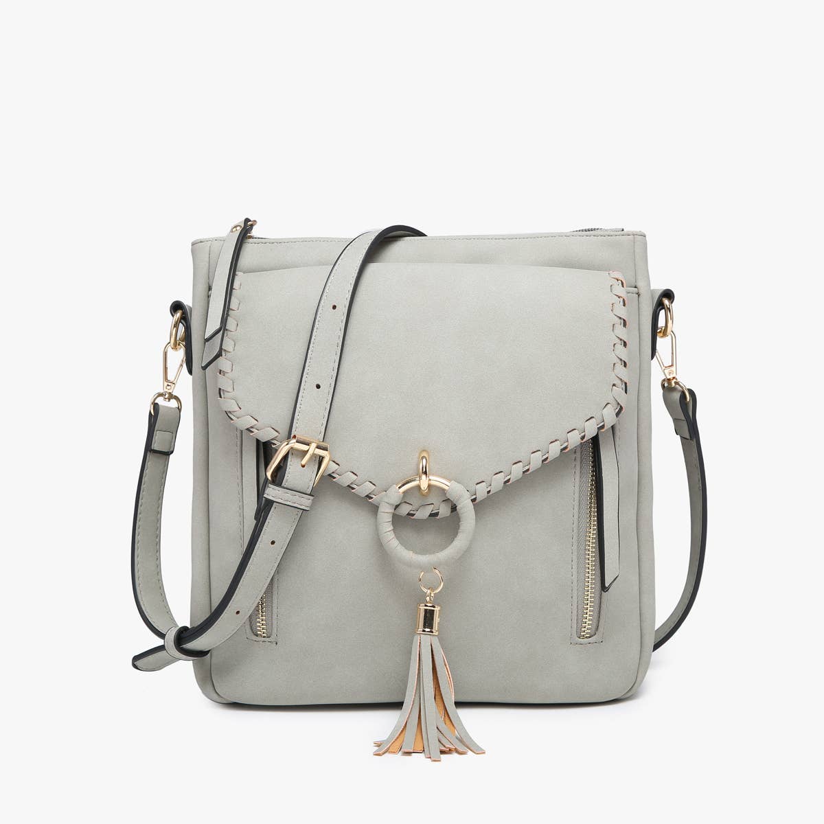 M2347 Layla Faux Suede Whipstitch Crossbody w/ Tassel