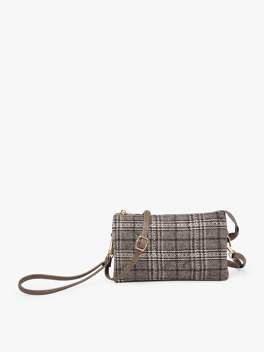 M013-PLD Riley Plaid 3 Compartment Crossbody/Wristlet