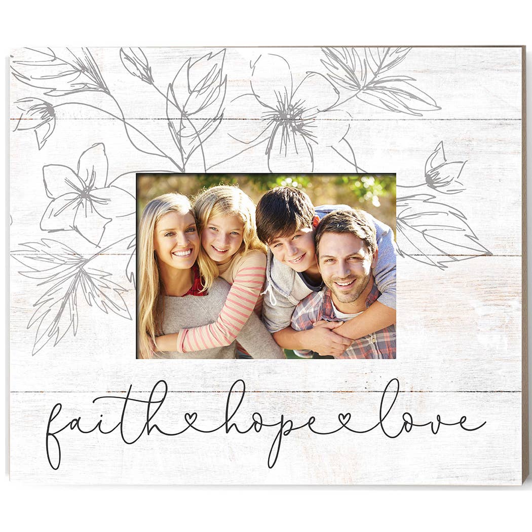 Faith Hope Love Floral Botanical Weathered Photo Frame