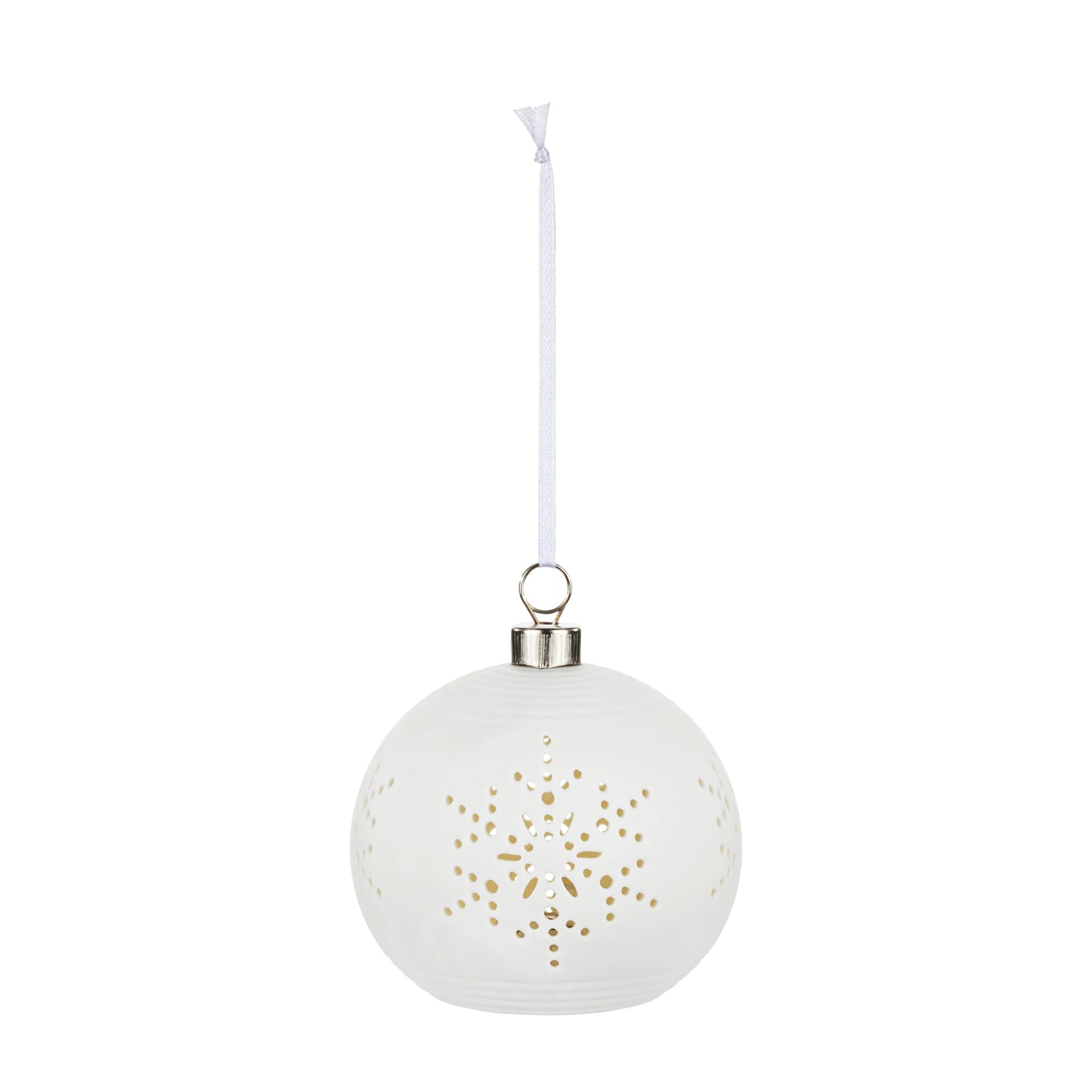 White LED Ceramic Snowflake Medium Round Ornament - 4in