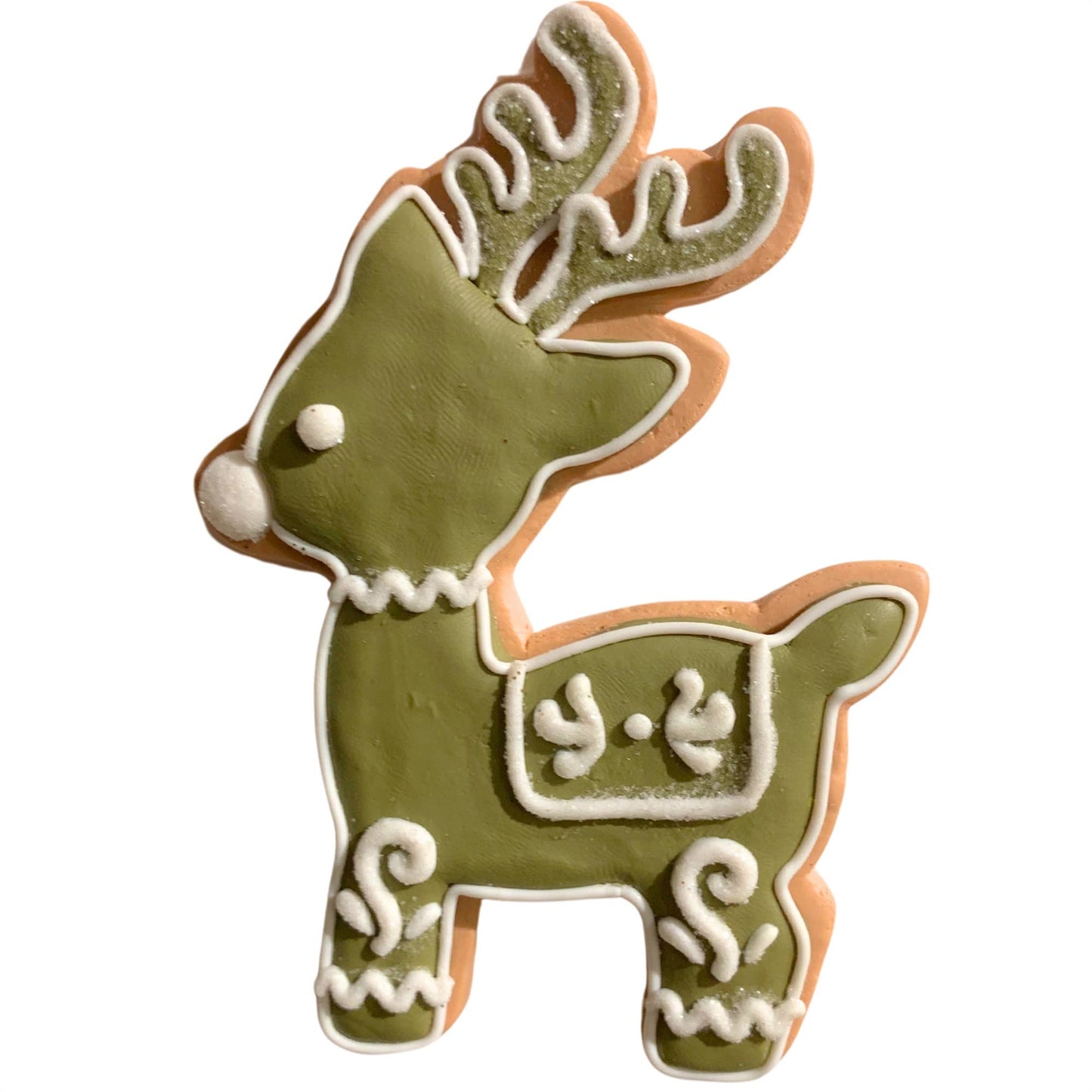 SAGE GINGERBREAD DEER COOKIE ORNAMENT 4"
