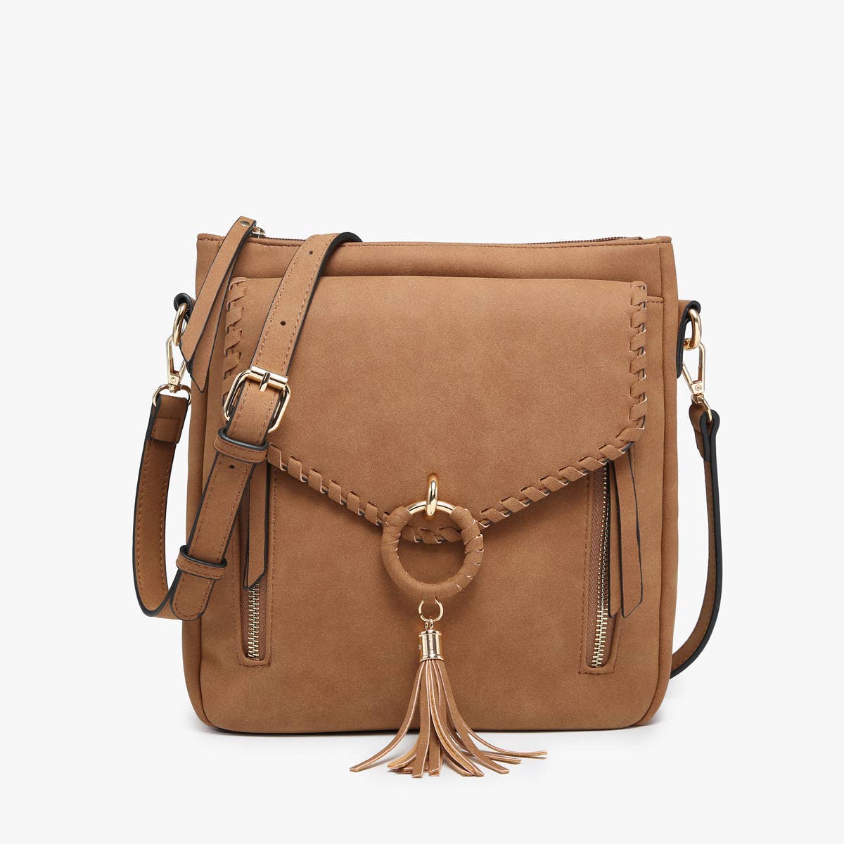 M2347 Layla Faux Suede Whipstitch Crossbody w/ Tassel