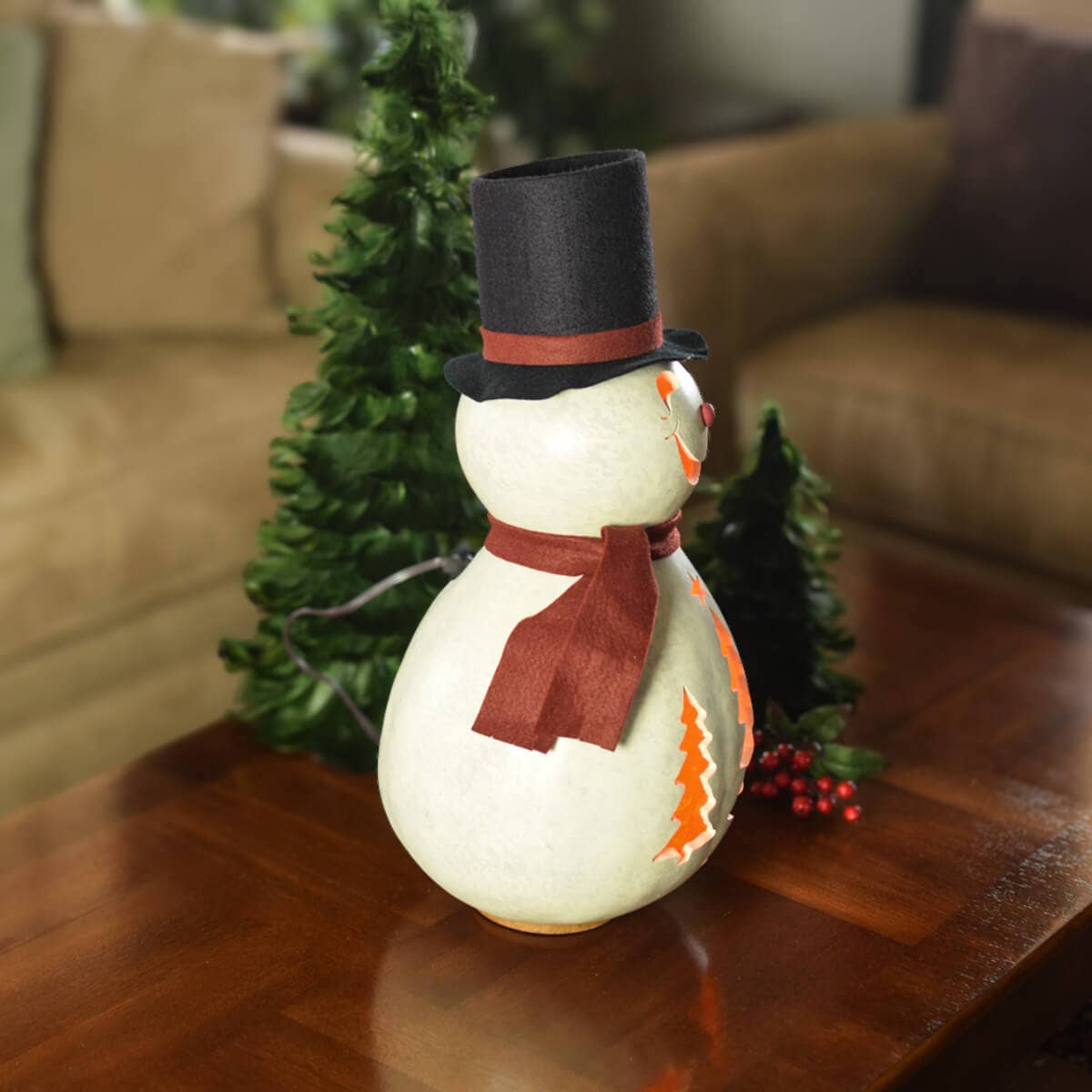 Easton Snowman Extra Large Lit Hand-Crafted Gourd Luminary