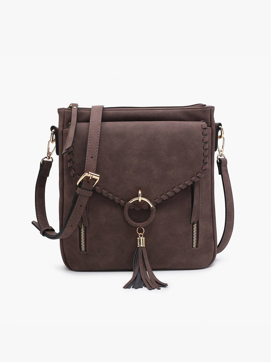 M2347 Layla Faux Suede Whipstitch Crossbody w/ Tassel