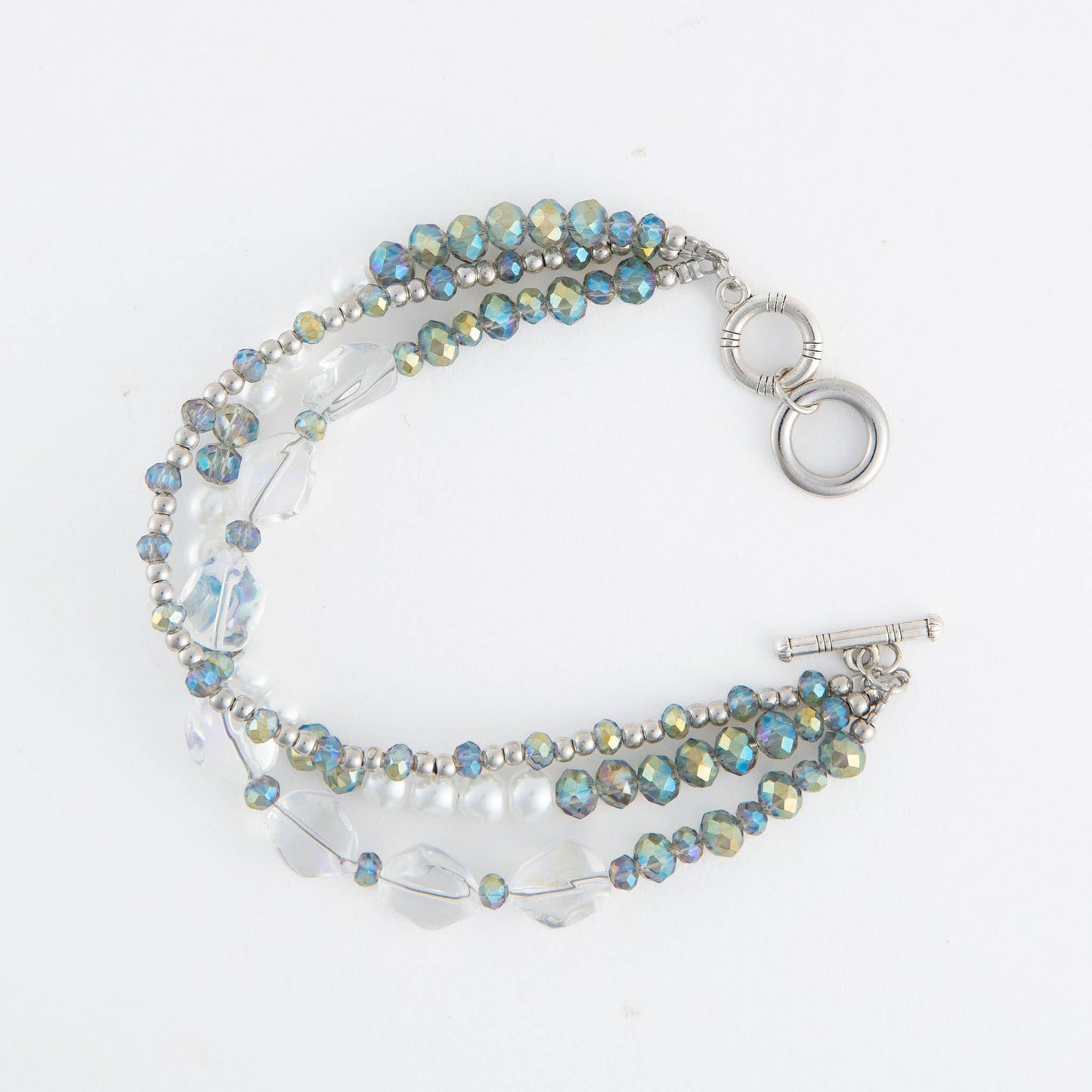 Aveline Multi Row Glass and Pearl Toggle Bracelet