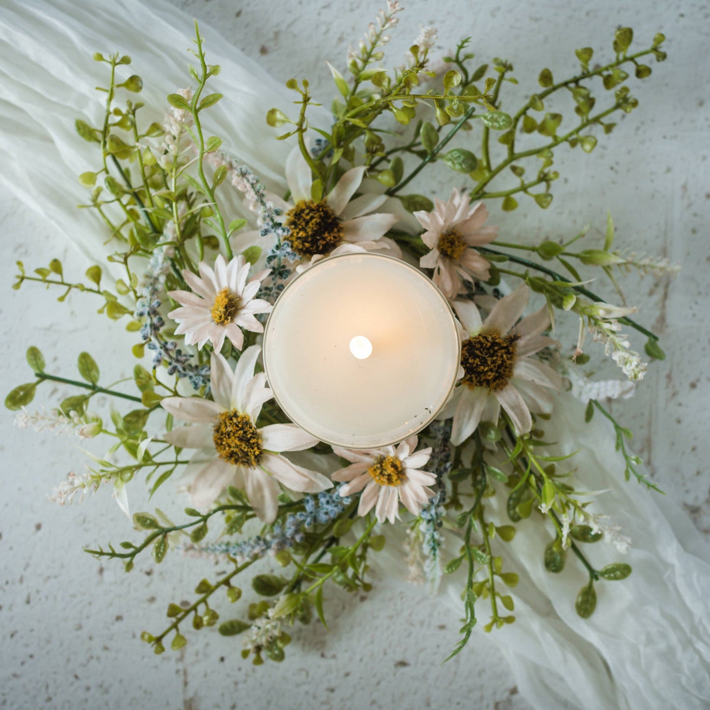12" PALE PINK WILDFLOWER CANDLE RING