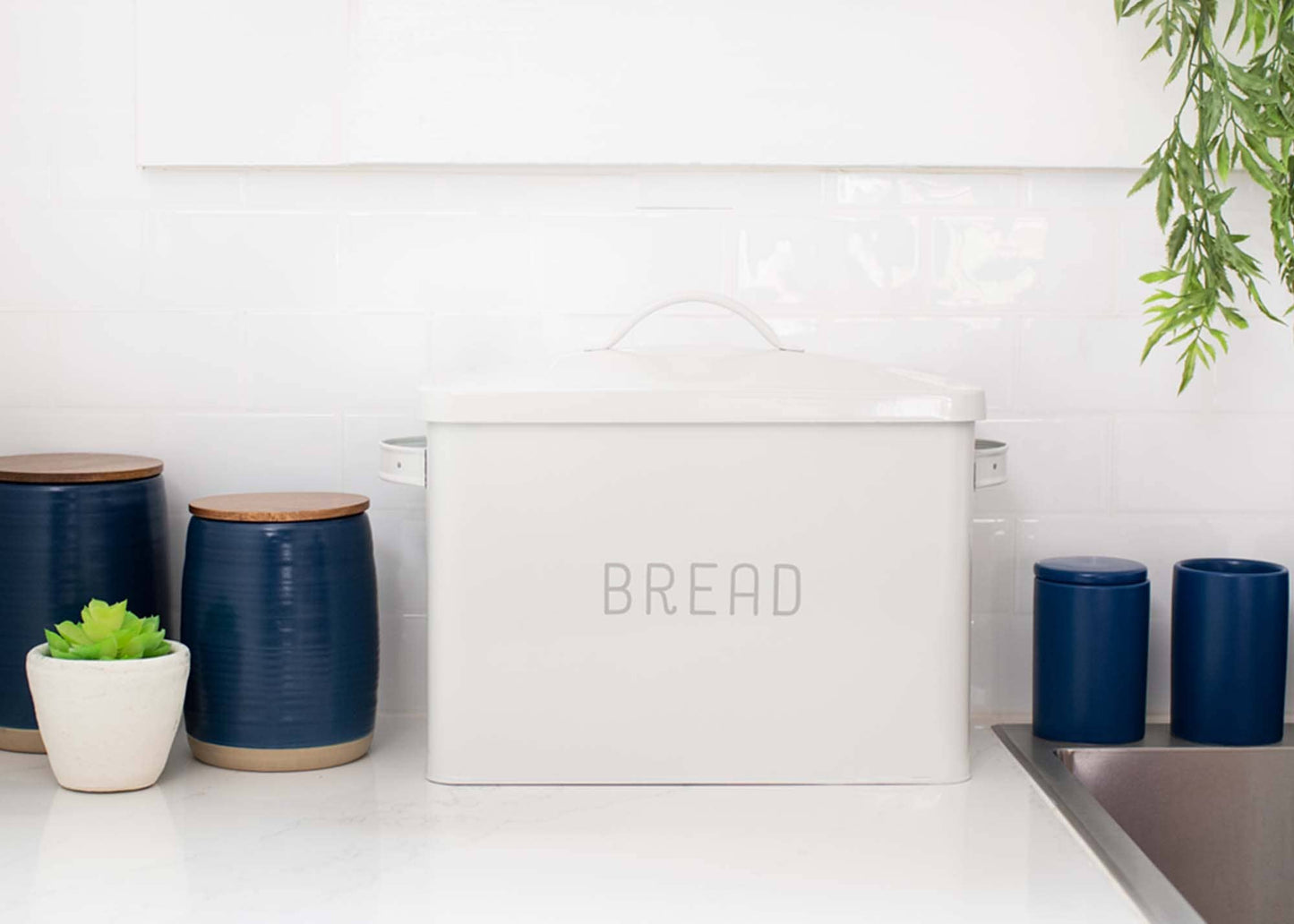 X-LG White Metal Farmhouse Bread Box - Holds Two Full Loaves